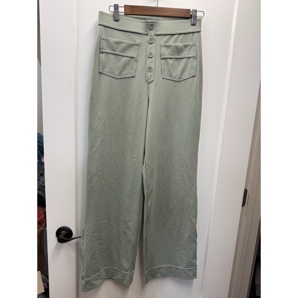 Halara DayStretch High Waisted Button Pockets Straight Leg Pants Sz M Asparagus